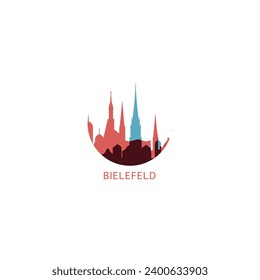 Bielefeld cityscape skyline city panorama vector flat modern logo icon. Germany, North Rhine Westphalia region town emblem idea with landmarks and building silhouettes