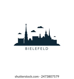 Bielefelder Skyline, Panorama-Logo der Innenstadt, Logo. Deutschland Stadtplakette Schwarz Kontur, isolierte Vektorgrafik Piktogramm mit Schloss, Denkmäler, Wahrzeichen, Dom