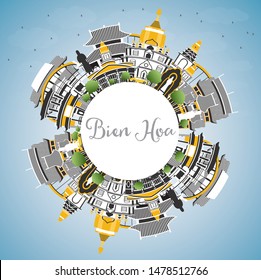 Bien Hoa Vietnam City Skyline with Gray Buildings, Blue Sky and Copy Space. Vector Illustration. Business Travel and Tourism Concept with Historic Architecture. Bien Hoa Cityscape with Landmarks. 