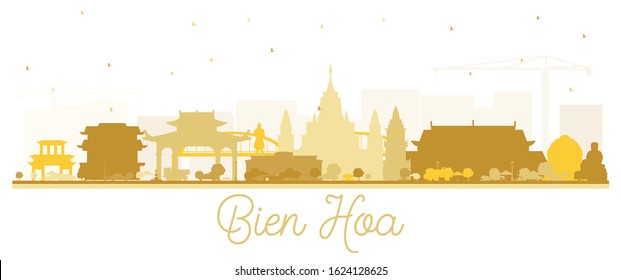 Bien Hoa Vietnam City Skyline Silhouette mit Golden Buildings einzeln auf Weiß. Vektorgrafik. Business Travel and Tourism Konzept mit Historic Bien Hoa City mit Landmarks.