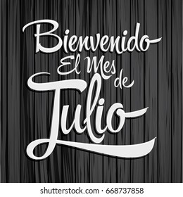 Bienvenido el mes de Julio - Welcome July spanish text, vector lettering message