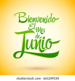 Bienvenido el mes de Junio - Welcome June spanish text, vector lettering message