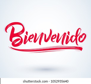 Bienvenido, Welcome spanish text - lettering vector illustration