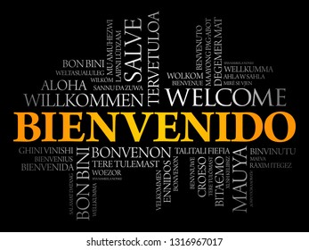 Bienvenido - Welcome in Spanish, word cloud in different languages