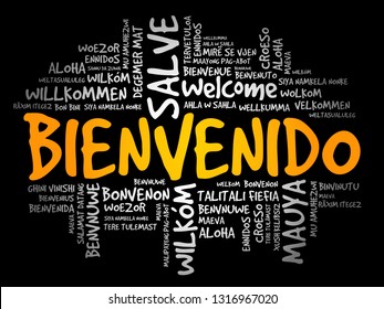 Bienvenido - Welcome in Spanish, word cloud in different languages