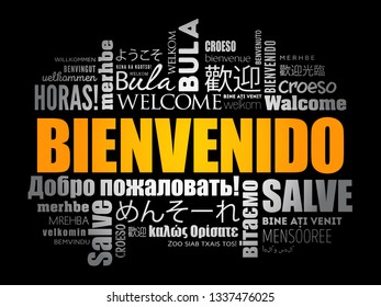 Bienvenido - Welcome in Spanish, word cloud in different languages