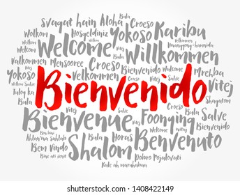 Bienvenido (Welcome in Spanish) word cloud in different languages, conceptual background