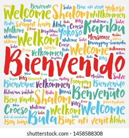 Bienvenido (Welcome in Spanish) word cloud in different languages