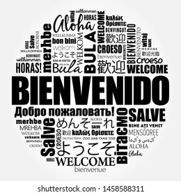 Bienvenido (Welcome in Spanish) word cloud in different languages