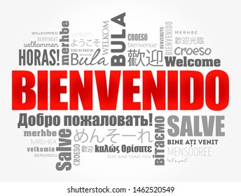 Bienvenido (Welcome in Spanish) word cloud in different languages