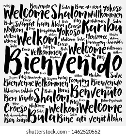 Bienvenido (Welcome in Spanish) word cloud in different languages