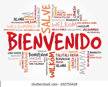 Bienvenido (Welcome in Spanish) word cloud in different languages, conceptual background