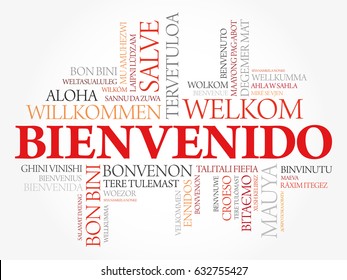 Bienvenido (Welcome in Spanish) word cloud in different languages, conceptual background