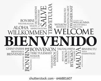 Bienvenido (Welcome in Spanish) word cloud in different languages, conceptual background