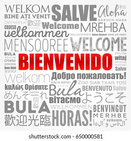 Bienvenido , Welcome in Spanish,  word cloud in different languages, conceptual background