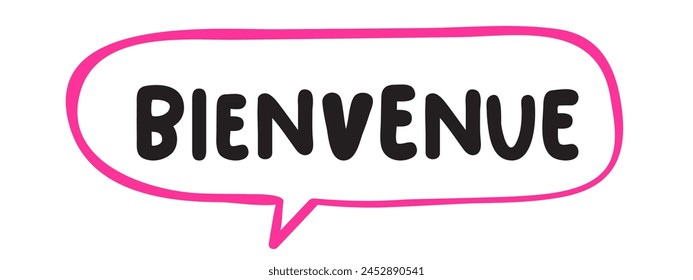 Bienvenue. It's mean welcome in French. Flat illustration on white background. Sticker design. Banner. 