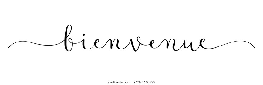 BIENVENUE (BIENVENIDA en francés) pancarta de caligrafía de pincel vectorial negro con swaps