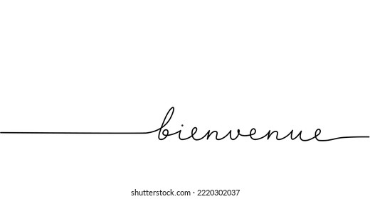 Bienvenue word - continuous one line with word. Minimalistic drawing of phrase illustration.