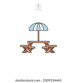 Biergarten Table, Oktoberfest wood food table icon symbol vector illustration isolated on white background