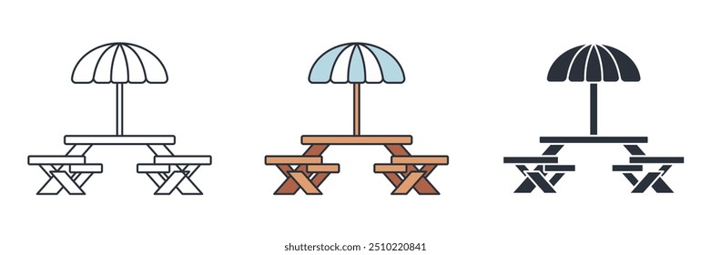 Biergarten Table, Oktoberfest wood food table icon symbol vector illustration isolated on white background