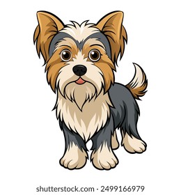 Biewer Terrier Dog breed vector illustration isolated on white background in cartoon style.