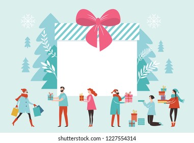 Bif gift box, Christmas banner, New Year Greeting card