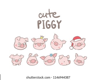 Bif set with funny piggy/ new year 2019 symbols