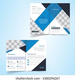 Bi-fold brochure creative design. Multipurpose template with cover, back and inside pages. Trendy minimalist flat geometric design. Vertical a4 format.