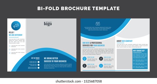 Bi-fold brochure creative design. Multipurpose template with cover, back and inside pages. Trendy minimalist flat geometric design. Vertical a4 format.