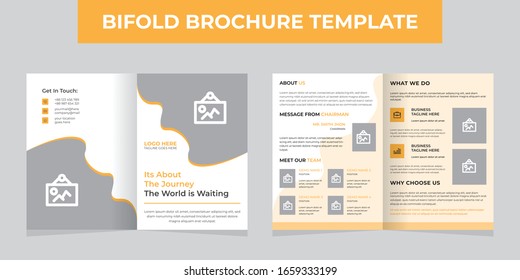 Bi-fold brochure creative design. Multipurpose template with cover, back and inside pages. Trendy minimalist flat geometric design. Vertical a4 format.