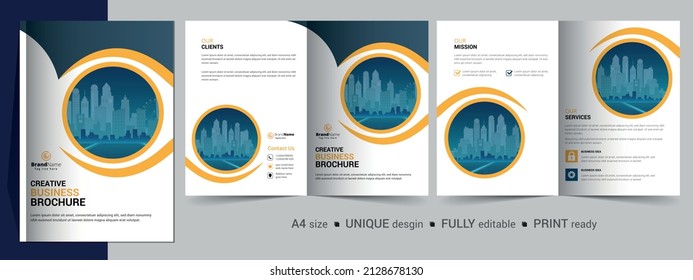 Bifold Brochure Design Template for Your Company, Corporate, Business, Advertising, Marketing, Agency, and Internet business.