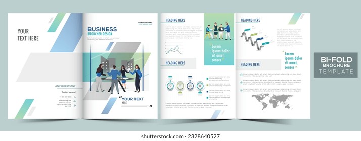 Bi-Fold Brochure Template, Annual Report with Double-Side for Business Progress Concept.