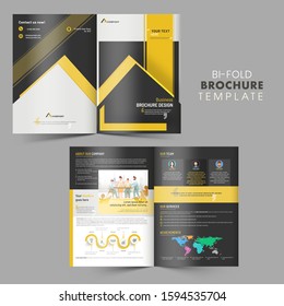 Bi-Fold Brochure, Template or Cover Page Layout in Front and Back View for Business Concept.