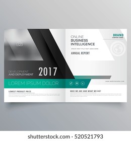 bifold brochure template design with abstract shape. Magazine cover layout