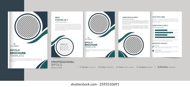 Bifold brochure template design, brochure template layout design, minimal business brochure design, annual report minimal company profile design.