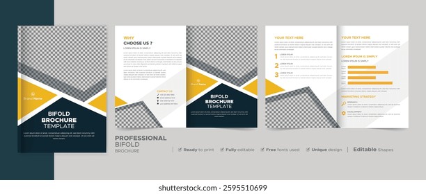 Bifold brochure template design, brochure template layout design, minimal business brochure design, annual report minimal company profile design.