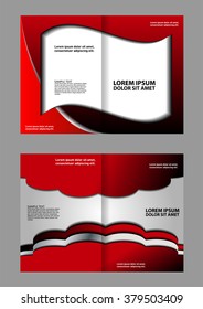 Bi-fold brochure template design with red color 