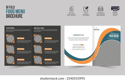 Bifold food menu restaurant flyer vector template. fast food brochure, flyer design