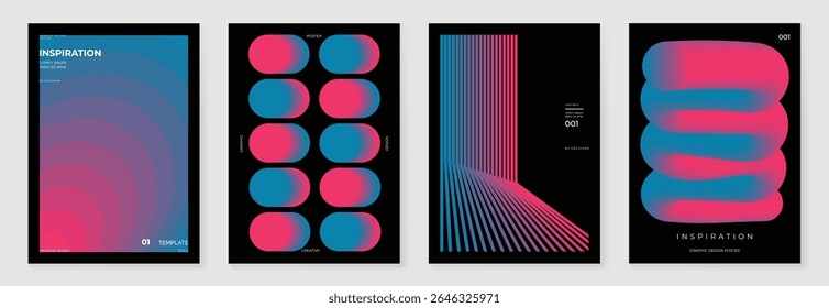 Bifrost rainbow bridge gradient poster background vector set. Cover template with vibrant perspective geometric prism shapes. Ideal design for social media, cover, banner, flyer.