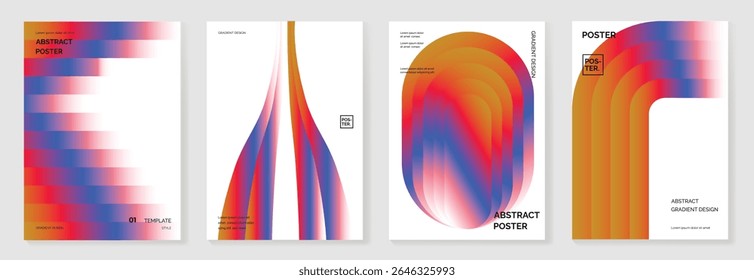 Bifrost rainbow bridge gradient poster background vector set. Cover template with vibrant perspective geometric prism shapes. Ideal design for social media, cover, banner, flyer.