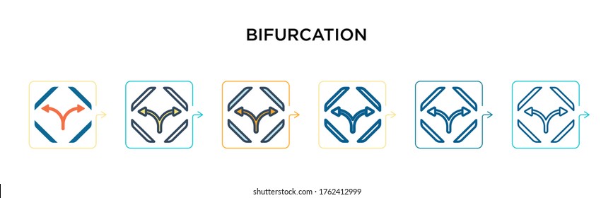 Bifurcation signal vector icon in 6 different modern styles. Black, two colored bifurcation signal icons designed in filled, outline, line and stroke style. Vector illustration can be used for web, 