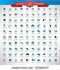 Big 100 SEO & Web Development,Marketing icons,Blue Version,Clean vector