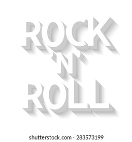Big 3D inscription - Rock'n'roll. White isolated element design with long shadow