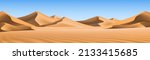 Big 3d realistic background of sand dunes. Desert landscape with blue sky.