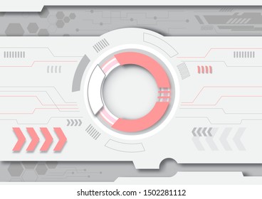 A big abstract circle and hi-technology pattern with space for texts on white and gray background.