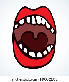 Big abstract closeup cute male fun wide humor tonsil uvula facial organ part element. Close up view white text space isolated outline black hand drawn man patient logo art doodle line comic chat style