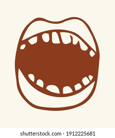 Big abstract closeup cute male fun wide humor tonsil uvula facial organ part element. Close up view white text space isolated outline black hand drawn man patient logo art doodle line comic chat style