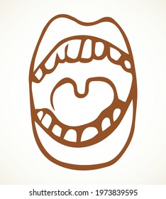 Big abstract closeup cute male fun wide humor tonsil uvula facial organ part element. Close up view white text space isolated outline black hand drawn man patient logo art doodle line comic chat style