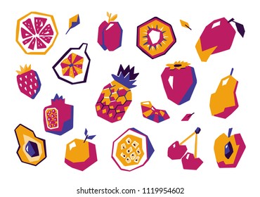 Big abstract fruit set. Stylized geometric design