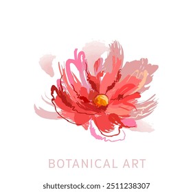 Big abstract pink vector isolated flower. Modern botanical floral colorful contemporary art. Creative trendy illustration. Fashionable template for design. Hand drawn unique print. Not AI. EPS 10.